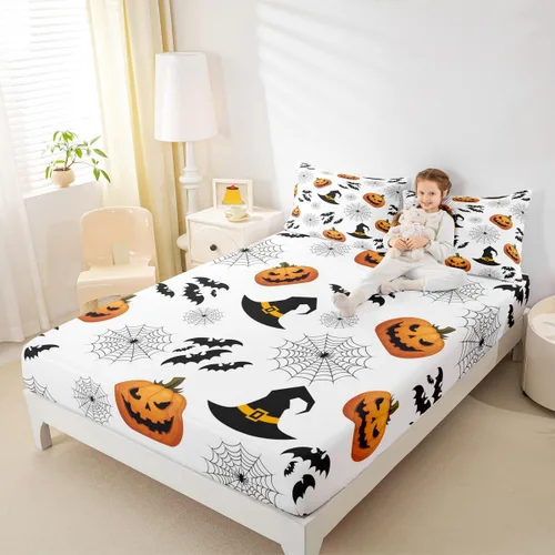 Miniatura 19 de Erosebridal Juego de funda de edredón con diseño de farol de calabaza, tamaño individual, decoración de Halloween, para niños, adolescentes