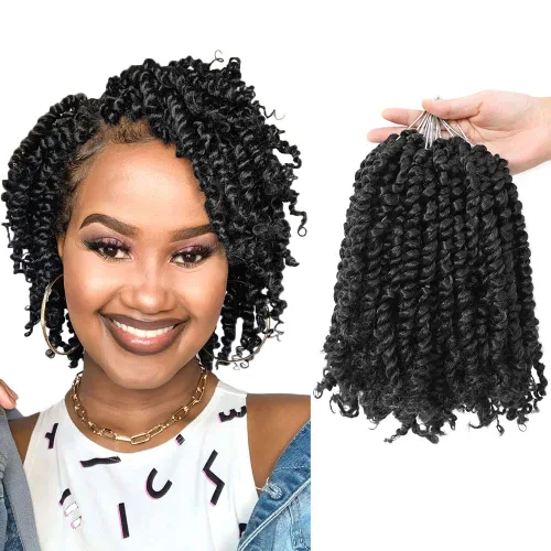 Miniatura 93 de BOHOBABE Cabello de Ganchillo Pre-retorcido Passion Twist de 14 Pulgadas Cabello Corto Ombré Gris Pre-enrollado de Ganchillo Passion Twist para Gris