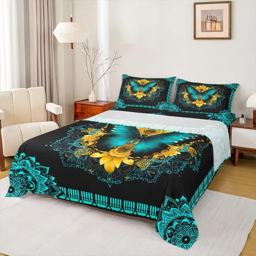 Miniatura 10 de Erosebridal Southwestern - Juego de sábanas y fundas de almohada, juego de sábanas azteca bohemio, diseño hippie de cachemira, tamaño individual