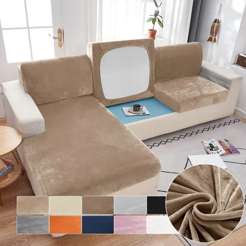 Miniatura 7 de Funda de terciopelo para sofá separada, fundas de sofá para sofá de 2 cojines, súper elásticas, resistentes al desgaste, protector de muebles Beige