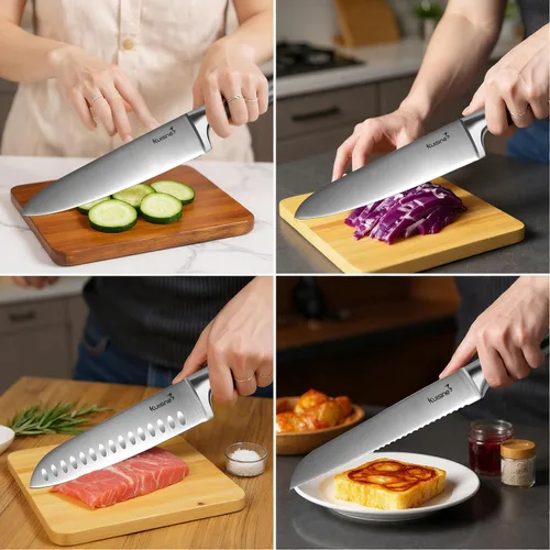 Miniatura 4 de Kuisine Juego de Cuchillos de Chef Afilados Mejorados con Bloque, Moldeado de Una Pieza de Acero Inoxidable de Alto Carbono Forjado, Juego de Bloque