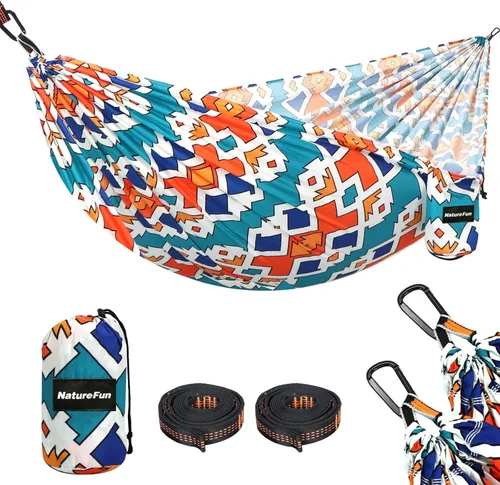 Miniatura 13 de NATUREFUN Hamaca ultraligera para viajes y camping Capacidad de carga de 300 kg, transpirable, de secado rápido Incluye 2 mosquetones premium, 2