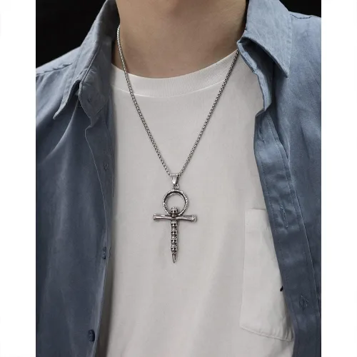 Miniatura 5 de Collar de cruz, Ankh, oración de serenidad, calavera, collar con colgante de cruz celta para hombres y mujeres, joyería cristiana, potente