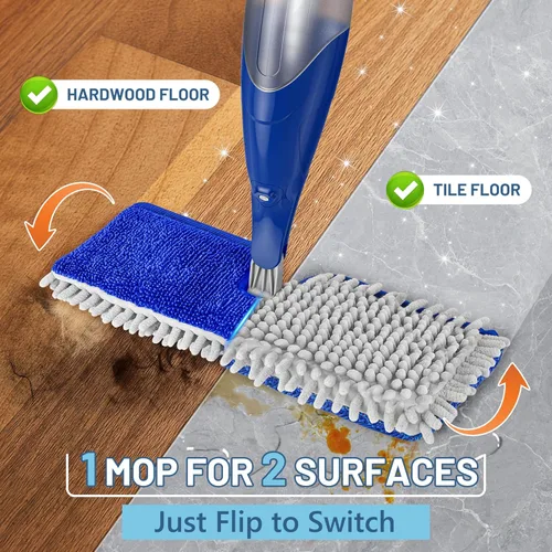 Miniatura 2 de Papclean Trapeadores en aerosol para limpieza de suelos: fregona de polvo de doble cara para pisos de baldosas de madera dura con almohadillas