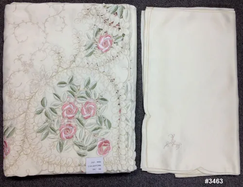Miniatura 3 de Creative Linens Mantel bordado floral rosa rosa 70x120 rectangular y 12 servilletas beige primavera pastel mantel