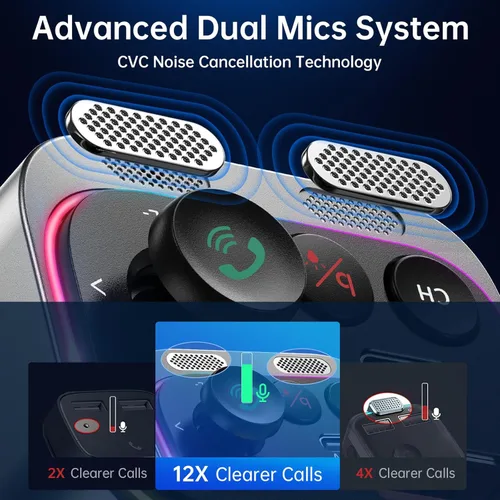 Miniatura 4 de Syncwire Transmisor FM Bluetooth 5.4 Adaptador de coche 66 W PD y QC 3.0 de carga rápida con cable USB-C, adaptador de radio inalámbrico con control
