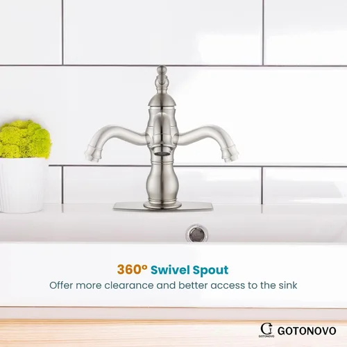 Miniatura 5 de gotonovo Grifo de lavabo de baño de 1 agujero con mango individual, grifo de tocador con caño giratorio de 360°, grifo mezclador de lavabo