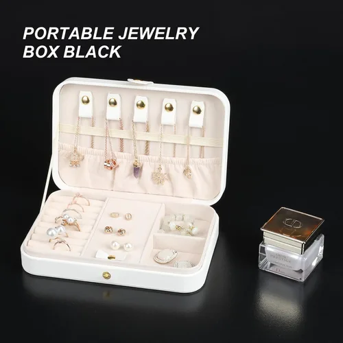 Miniatura 21 de Joyero pequeño, joyero de viaje portátil para mujer, mini organizador de viaje de 2 capas, regalo para mujeres y niñas, negro A