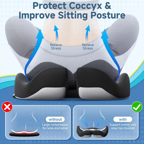 Miniatura 4 de Benazcap Cojín de asiento de memoria extra grande para silla de oficina, cojín ergonómico para aliviar la presión y la ciática
