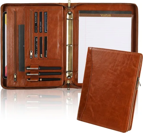 Miniatura 8 de Cartera de piel auténtica, carpeta de 3 anillas, organizador de padfolio de 11 x 14 pulgadas, carpeta profesional de negocios para hombres y mujeres