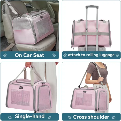 Miniatura 2 de PETSFIT Transportador de gatos grandes, transportador para perros pequeños de menos de 25 libras, transportador suave para mascotas, jaula para Rosa