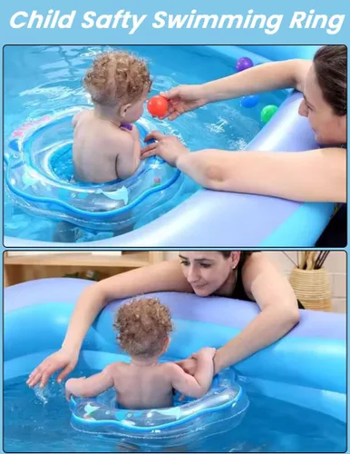 Miniatura 4 de Arcimatto Flotadores de piscina para bebés, balsa inflable con asa, asiento de seguridad doble, anillo de natación para niños, flotadores de agua