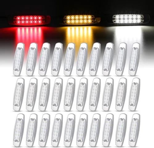 Miniatura 12 de Paquete de 20 (10 ámbar + 10 rojo) Luces LED de marcador lateral de 12 V con enchufe de 2 cables (CC), 12 luces LED para guardabarros, montaje