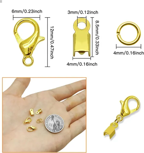 Miniatura 3 de Kit de 500 extremos de cable plegables para hacer joyas, incluye 100 cierres de pinza de langosta, 200 anillos de salto abiertos, 200 extremos
