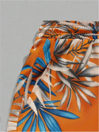 Miniatura 115 de GORGLITTER Conjunto de 2 piezas de camiseta gráfica de manga corta para hombre, estampado hawaiano con cordón y pantalones cortos