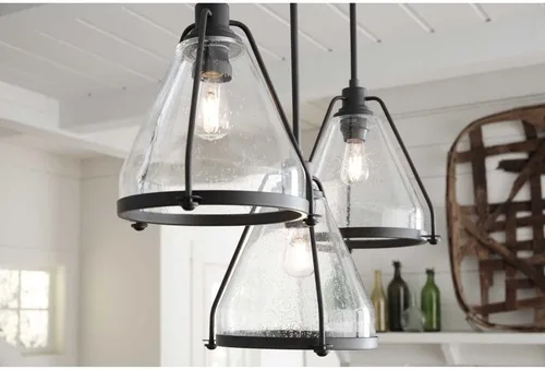Miniatura 6 de Progress Lighting Range Collection - Lámpara colgante costera de cristal transparente con semillas, color grafito, negro