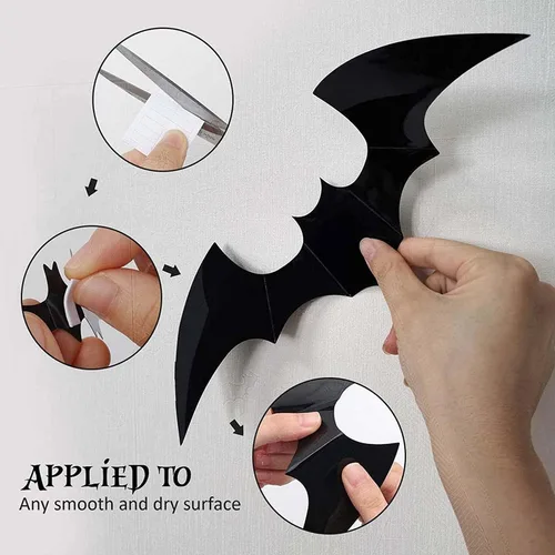 Miniatura 4 de Decoración de pared de murciélagos 3D de Halloween, decoración de murciélagos de plástico mejorada, 60 unidades, 4 tamaños, reutilizables, PVC