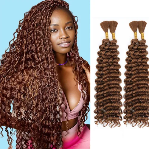 Miniatura 17 de Mezcla de cabello humano para trenzar, cabello sintético rizado bohemio para trenzar, trenzas bohemias de 16 pulgadas, 4 paquetes de 110g/paquete