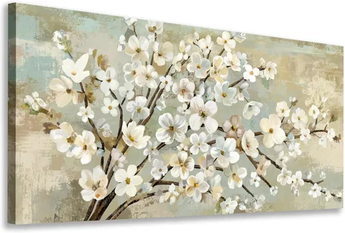 Miniatura 2 de arteWOODS Arte de Pared en Lienzo de Flores - Cuadros de Ramas de Flores Beige Decoración de Pared Pintura Botánica Rústica Marrón Obra de Arte