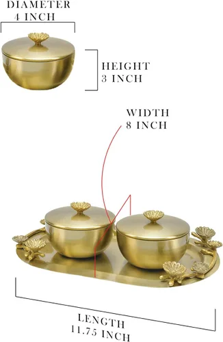 Miniatura 5 de Serene Spaces Living Suvarna - Bandeja de servir de 12 pulgadas con dos cuencos, ollas de condimentos con tapas, aptas para alimentos, vajilla