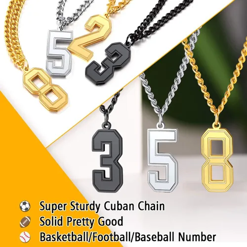Miniatura 5 de ChainsPro Puede grabar collar de número de jersey de 0 a 9 para hombre joyería de equipo de béisbol baloncesto fútbol cierre duradero acero