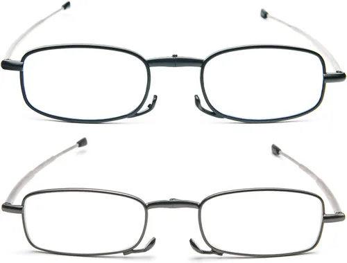 Miniatura 4 de Paquete de 2 lentes de lectura plegables de acero inoxidable, mini lector de bloqueo de luz azul para hombres y mujeres Paquete de 2 (negro + gris)