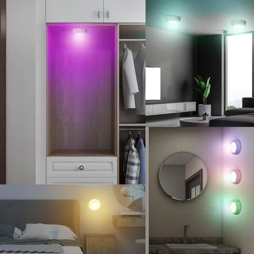 Miniatura 8 de Luces de disco con control remoto, 13 colores intercambiables, luces LED de disco con pilas, regulables, para debajo del gabinete, con 1 control