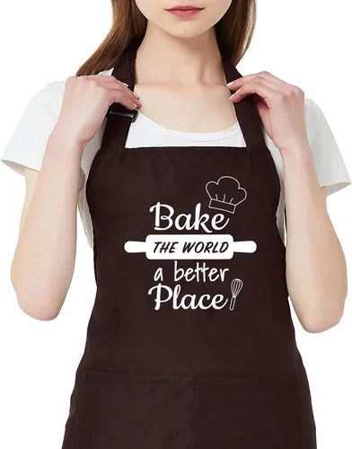 Miniatura 6 de Baking Lover - Delantal para mujer Bake the World a Better Place impermeable, ajustable, 2 bolsillos, delantal de cocina, regalo