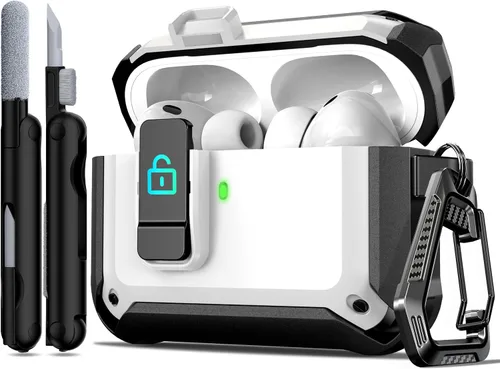 Miniatura 64 de R-fun - Funda para audífonos compatible con AirPods de 4.ª generación 2024, cubierta protectora de expulsión automática a prueba de caídas, puerto