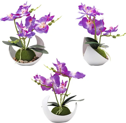 Miniatura 4 de MINYULUA Flor de orquídea artificial, arreglo floral de Phalaenopsis púrpura con jarrón, planta en maceta Bonsái para boda, fiesta, oficina, mesa