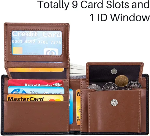 Miniatura 2 de OFAMOUS Cartera de cuero para hombre con bolsillo para monedas, ventana de identificación con bloqueo RFID, delgada, plegable, para tarjeta