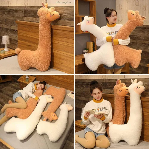 Miniatura 2 de OUKEYI Almohada de cuerpo largo de felpa de alpaca gigante con diseño de llama, almohada larga de peluche de alpaca esponjosa, regalo de Navidad