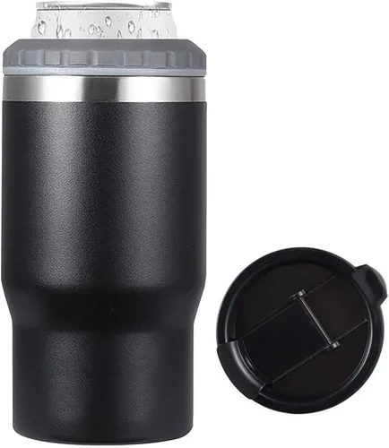 Enfriador de latas de acero inoxidable de 14 oz, 4 en 1, con aislante para botellas de cerveza y 2 tapas para latas y botellas de 12 oz,