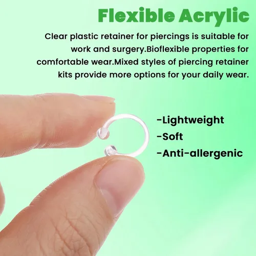 Miniatura 5 de Yolev 66 piezas de retenedores de piercing transparentes para cirugía – Flexible Bioflex nariz tabique oreja ceja lengua ombligo anillos