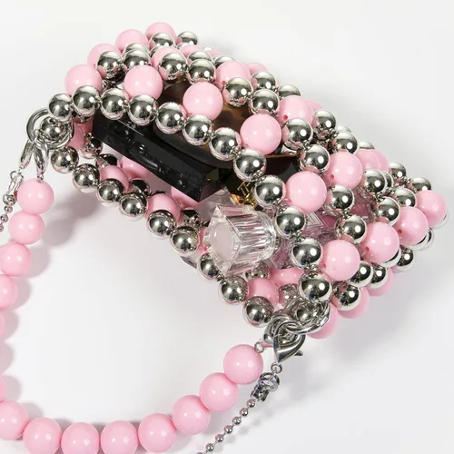 Miniatura 5 de YUSHINY - Bolso de noche con cuentas acrílicas plateadas, pequeño color WOC con cadena de correa desmontable