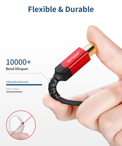 Miniatura 3 de Cable USB B 3.0, JSAUX USB A macho a B 3.0 macho (2M/6.6ft) Cable USB 3.0 tipo B de alimentación trenzado de nylon Compatible con estación de Negro