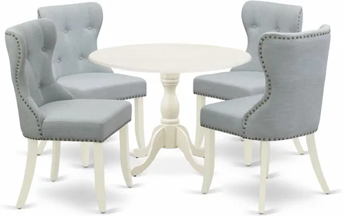 Miniatura 14 de East West Furniture DMSI3-ABK-48 - Juego de mesa de comedor de 3 piezas para espacios pequeños que contiene una mesa de comedor redonda con gotas