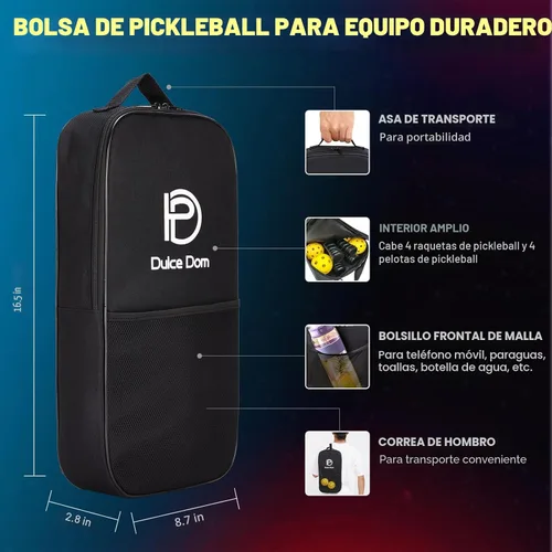 Miniatura 5 de Dulce DOM Juego de 2/4 palas de pickleball aprobadas por USAPA, 4 bolas de pickleball para interiores y exteriores, raqueta de superficie de fibra