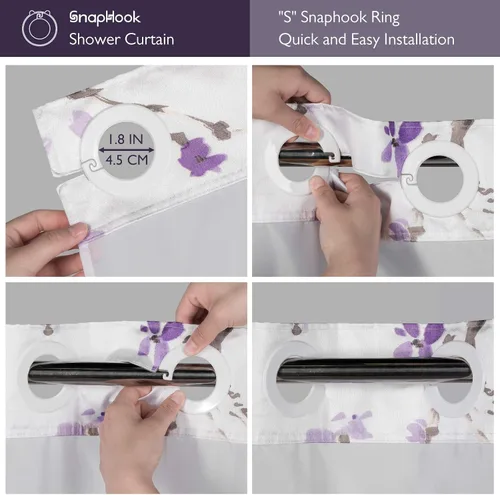 Miniatura 2 de Lagute Cortina de ducha SnapHook sin gancho con forro a presión y ventana superior transparente, grado de hotel, lavable a máquina, 71 pulgadas