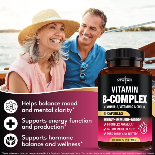 Miniatura 3 de Complejo de vitamina B para hombres y mujeres - Hecho en Estados Unidos - Complejo B: B1, B2, B3, B5, B6, B7, B8, B9, B12 con vitamina C, colina