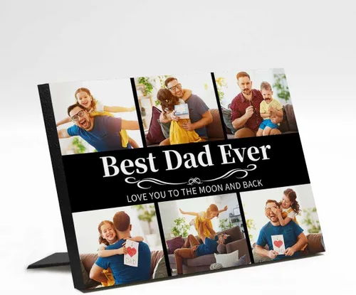 Miniatura 24 de InterestPrint Panel de fotos personalizado para papá y nombre para exhibición de mesa, mejor papá estrella, 6 fotos, marco de fotos personalizado