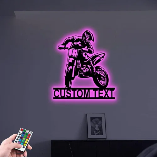 Miniatura 3 de Arte de pared de metal personalizado para motocross con luz LED, luz nocturna personalizada con nombre de motocross, decoración de lámpara de neón