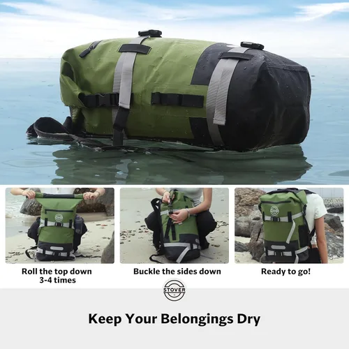 Miniatura 4 de STOVER 5/10/25/30/40/55L Waterproof Dry Bag- Roll-Top Backpack w/Phone Case- Kayaking, Hiking, Camping, Boating- Men/Women 40L Verde