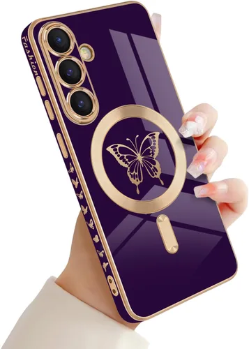 Miniatura 37 de Newseego Funda magnética para Samsung Galaxy S21 Plus 5G, bonita funda de lujo con borde chapado de mariposa para mujeres, niñas y hombres, TPU