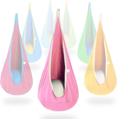 Miniatura 13 de Hamaca tipo cápsula OUTREE 100% de algodón para niños. Para uso interior y exterior, Azul