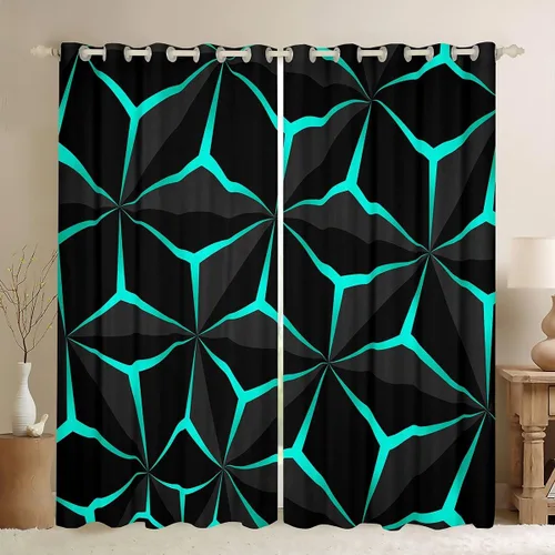 Miniatura 54 de Feelyou - Cortinas de ventana en forma de panal, tema geométrico hexagonal con luces de neón verdes, para chicos adolescentes y hombres, elegante