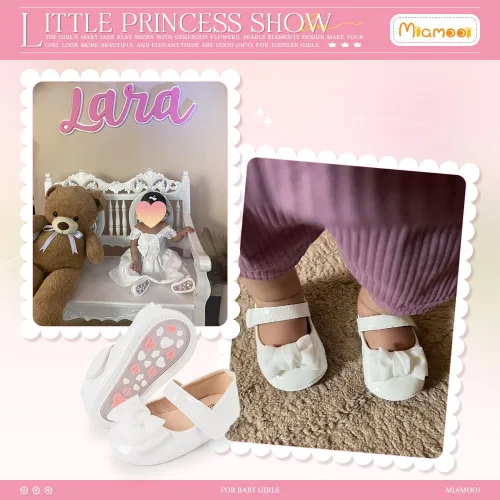 Miniatura 2 de Miamooi Zapatos de vestir de boda para bebés y niñas, zapatos de ballet con lazo de princesa Mary Jane, zapatos planos para primeros pasos, zapatos