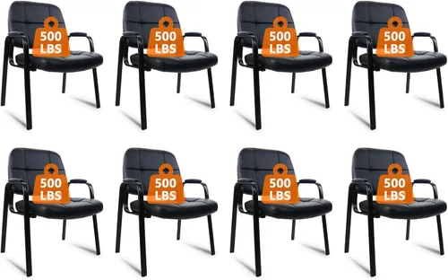 Miniatura 40 de CLATINA Silla de cuero para invitados de oficina, silla de recepción sin ruedas con reposabrazos y soporte de madera, sillón de escritorio