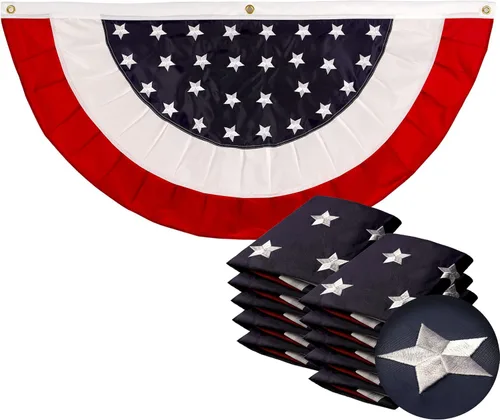 Miniatura 10 de G128 Bandera de abanico plisada de Estados Unidos, estrella de 1.5 x 1.5 pies, círculo central, decoración patriótica del 4 de julio, estrellas