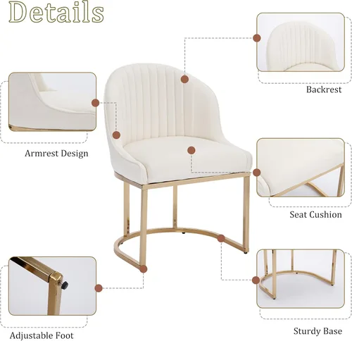 Miniatura 6 de Juego de 2 sillas de comedor de terciopelo, sillas de comedor tapizadas con patas de metal dorado, sillas auxiliares modernas para cocina, sillas